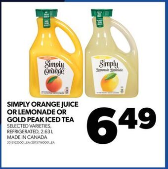Real Canadian Superstore Simply orange juice or lemonade or gold peak iced tea, 2.63 l offer