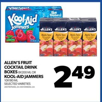 Real Canadian Superstore Allen's fruit cocktail drink boxes, 8x200 ml or kool-aid jammers, 10x180 ml offer