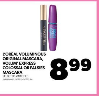 Real Canadian Superstore L'oréal voluminous original mascara, volum' express colossal or falsies mascara offer
