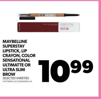Real Canadian Superstore Maybelline superstay lipstick, lip crayon, color sensational ultimatte or ultra slim brow offer