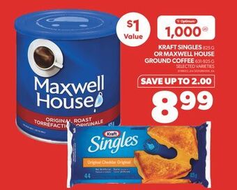Real Canadian Superstore Kraft singles, 825 g or maxwell house ground coffee, 631-925 g offer