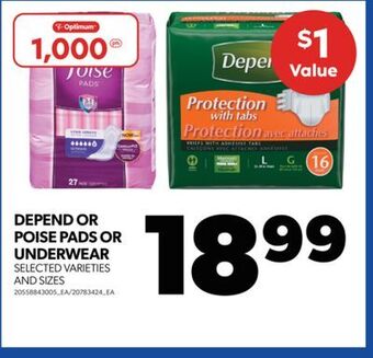 Real Canadian Superstore Depend or poise pads or underwear offer