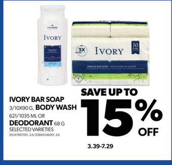 Real Canadian Superstore Ivory bar soap, 3/10x90 g, body wash, 621/1035 ml or deodorant, 68 g offer