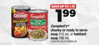 Real Canadian Superstore Campbell's chunky or ready to serve soup ,515 ml or habitant soup, 796 ml offer