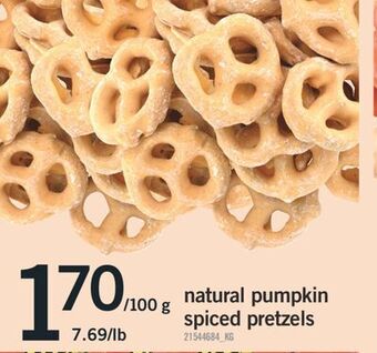 Fortinos Natural pumpkin spiced pretzels, 7.69/lb offer