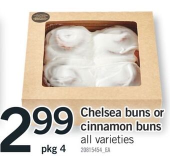 Fortinos Chelsea buns or cinnamon buns, pkg 4 offer