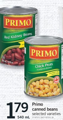 Fortinos Primo canned beans,540 ml offer