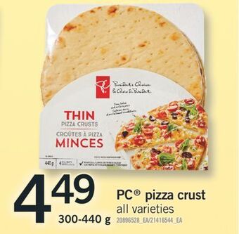 Fortinos Pc pizza crust, 300-440 g offer