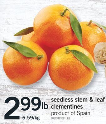 Fortinos Seedless stem & leaf clementines offer