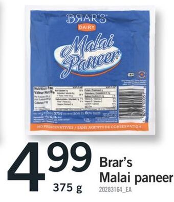 Fortinos Brar's malai paneer, 375 g offer