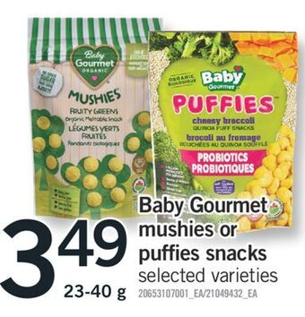 Fortinos Baby gourmet mushies or puffies snacks, 23-40 g offer