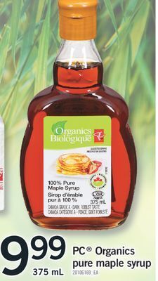 Fortinos Pc organics pure maple syrup, 375 ml offer