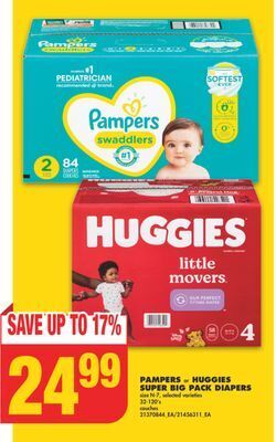 No Frills Pampers or huggies super big pack diapers, 32-120's offer