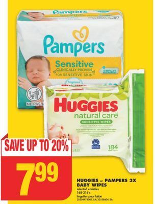 No Frills Huggies or pampers 3x baby wipes, 168-216's offer
