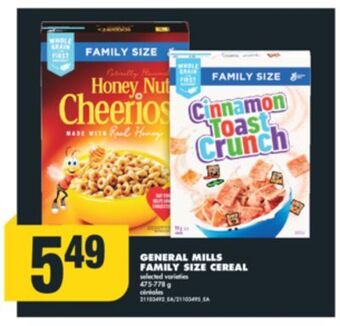 No Frills General mills family size cereal, 475-778 g offer