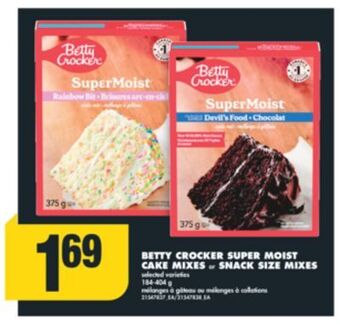 No Frills Betty crocker super moist cake mixes or snack size mixes, 184-404 g offer