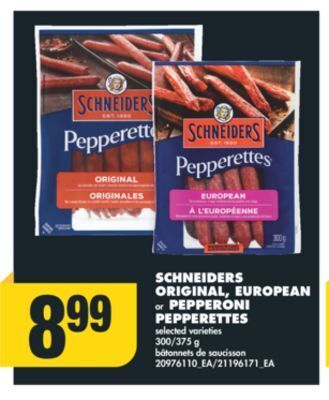 No Frills Schneiders original, european or pepperoni pepperettes, 300/375 g offer