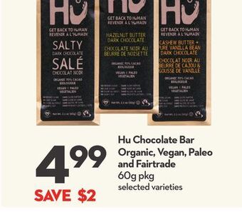 Longo's Hu chocolate bar organic, vegan, paleo and fairtrade offer