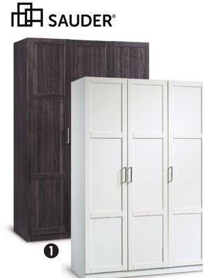 Canadian Tire Sauder 3-door wardrobe white or cinnamon offer