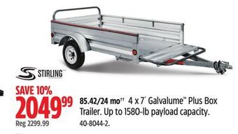 Canadian Tire Stirling 4x7' galvalume plus box trailer offer