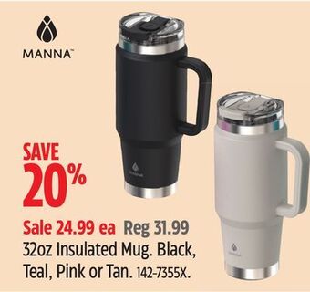 Canadian Tire Manna 32oz insulated mug. black, teal, pink or tan offer