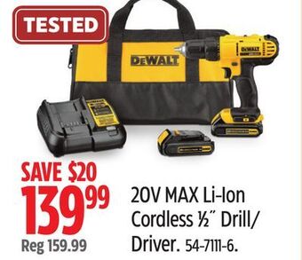 Canadian Tire Dewalt 20v max li-ion cordless 1⁄2 drill/ driver offer