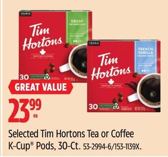 Canadian Tire Selected tim hortons tea or coffee k-cup pods, 30-ct offer