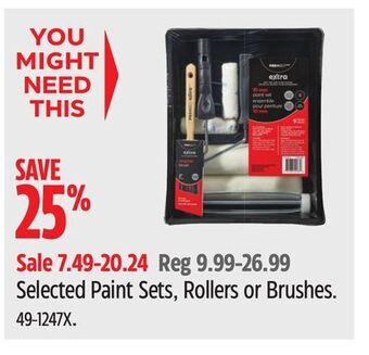Canadian Tire Premier paint selected paint sets, rollers or brushes offer