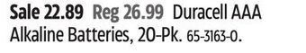 Canadian Tire Duracell aaa alkaline batteries, 20-pk offer