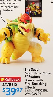 Walmart The super mario bros. movie 7 feature bowser with fire-breathing effects offer