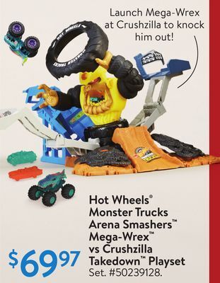 Walmart Hot wheels monster trucks arena smashers mega-wrex vs crushzilla takedown playset offer