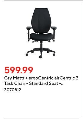 Staples Gry mattr + ergocentric aircentric 3 task chair - standard seat - black offer