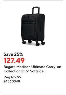 Staples Bugatti madison ultimate carry-on collection 21.5 softside carry-on luggage includes bonus laundry bag inside- black offer
