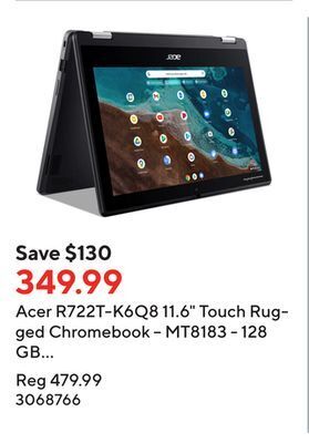 Staples Acer r722t-k6q8 11.6 touch rugged chromebook – mt8183 - 128 gb emmc ssd - 8 gb ram – black offer