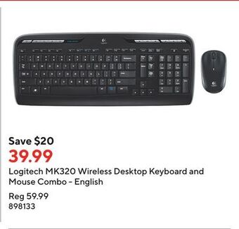 Staples Logitech mk320 wireless desktop keyboard and mouse combo - english offer