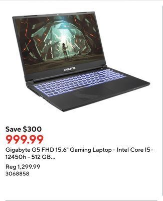 Staples Gigabyte g5 fhd 15.6 gaming laptop - intel core i5-12450h - 512 gb ssd - 16 gb ram - geforce rtx 4050 gpu - windows 11 home offer