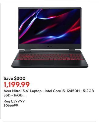 Staples Acer nitro 15.6 laptop - intel core i5-12450h - 512gb ssd - 16gb ram - windows 11 - black offer