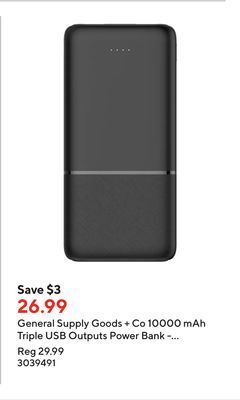 Staples General supply goods + co 10000 mah triple usb outputs power bank - black offer