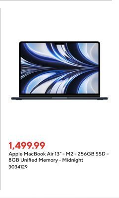 Staples Apple macbook air 13 - m2 - 256gb ssd - 8gb unified memory - midnight offer