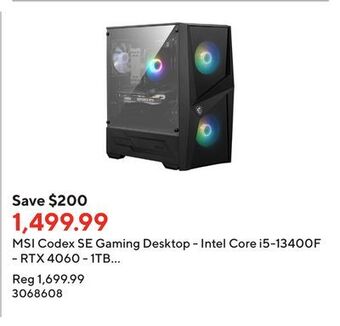 Staples Msi codex se gaming desktop - intel core i5-13400f - rtx 4060 - 1tb ssd - 16gb ram - win 11 home offer