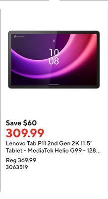 Staples Lenovo tab p11 2nd gen 2k 11.5 tablet - mediatek helio g99 - 128 gb - 4gb ram - android - storm grey offer