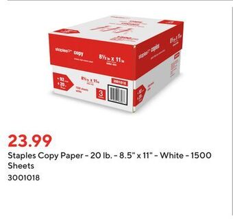 Staples Staples copy paper - 20 lb. - 8.5 x 11 - white - 1500 sheets offer