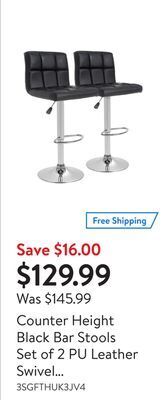Walmart Counter height black bar stools set of 2 pu leather swivel barstools for kitchen stool height adjustable counter stool barsto offer