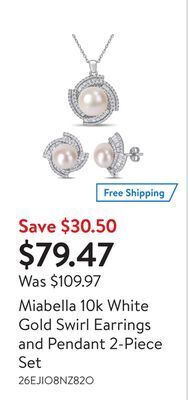 Walmart Miabella 10k white gold swirl earrings and pendant 2-piece set offer