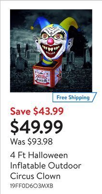 Walmart 4 ft halloween inflatable outdoor circus clown offer