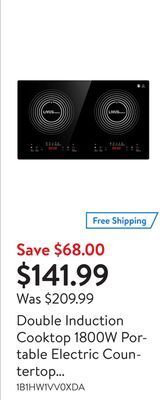 Walmart Double induction cooktop 1800w portable electric countertop cookware with 2 burners 10 power temperature levels and builtin s offer