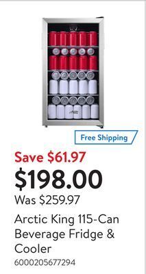 Walmart Arctic king 115-can beverage fridge & cooler offer