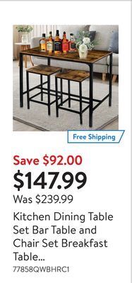 Walmart Kitchen dining table set bar table and chair set breakfast table coffee table with 2 bar stools offer