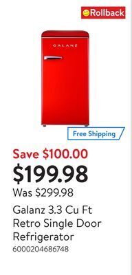 Walmart Galanz 3.3 cu ft retro single door refrigerator offer