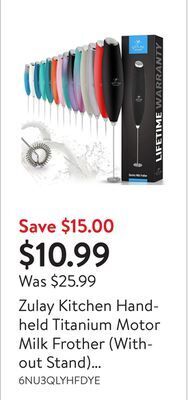 Walmart Zulay kitchen handheld titanium motor milk frother (without stand) - black offer